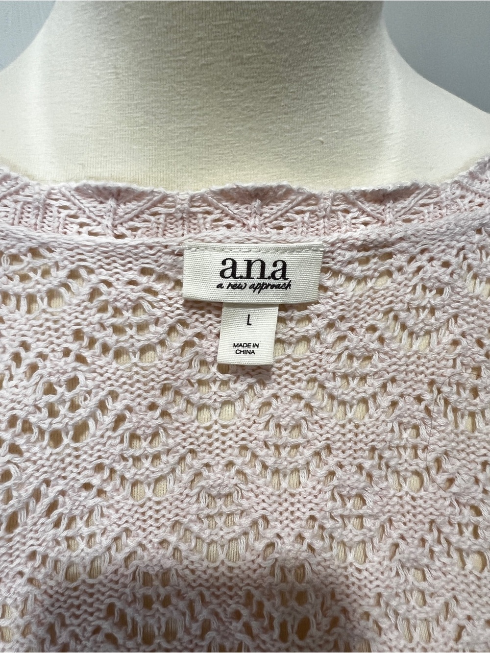 Crochet Bell Sleeve Sweater Front Tie Closure Light Pink Size Large Cotton Knit - Picture 12 of 12